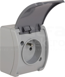 KOALA VG-1 2P+Z IP44 popielaty/grafit Gniazdo natynkowe z klapką