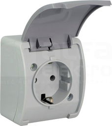 KOALA VG-1 2P+Z IP44 popielaty/grafit Gniazdo natynkowe z klapką