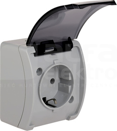 KOALA VG-1 2P+Z IP44 popielaty/dymny Gniazdo natynkowe z klapką