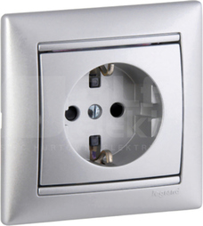 VALENA 2P+Z SCHUKO aluminium Gniazdo z przesłoną