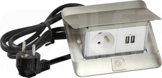 POPUP 4M 2P+Z 2xUSB inox Minipuszka