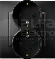ARIA 2x2P+Z SCHUKO IP20 czarny metalik Gniazdo podwójne z uziemieniem z przesłonami
