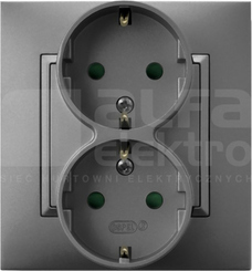 ARIA 2x2P+Z SCHUKO IP20 szary mat Gniazdo podwójne z uziemieniem z przesłonami