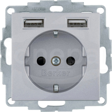 B.Kwadrat/B.3/B.7 aluminium mat Gniazdo SCHUKO z ładowarką USB