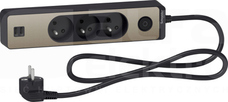 ODACE 2xUSB 1,5m antracyt/szczotkowany brąz Przedłużacz 3-gniazdowy z łącznikiem