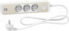 ODACE 2xUSB 1,5m biały/drewno nordic Przedłużacz 3-gniazdowy z łącznikiem