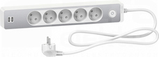 ODACE 2xUSB 1,5m biały/szczotkowane aluminium Przedłużacz 5-gniazdowy z łącznikiem
