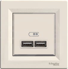 Asfora EPH2700223 USB 2.1A z ramką kremowy Gniazdo ładowarki