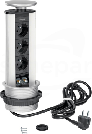 3 gniazdka alu.+2RJ45 Zabudowany model stołowy
