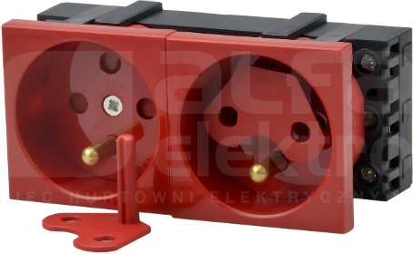 2x230V czerwony z kluczem 45x45 Gniazdo z blokadą