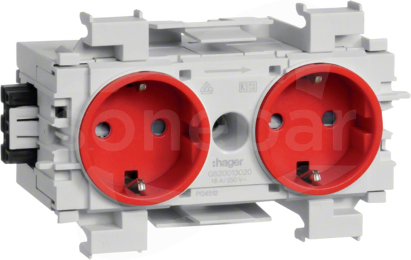 GS20013020 czerwony Gniazdo SCHUKO 2x front