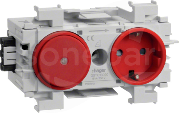 GS11013020 czerwony Gniazdo SCHUKO+łącznik front