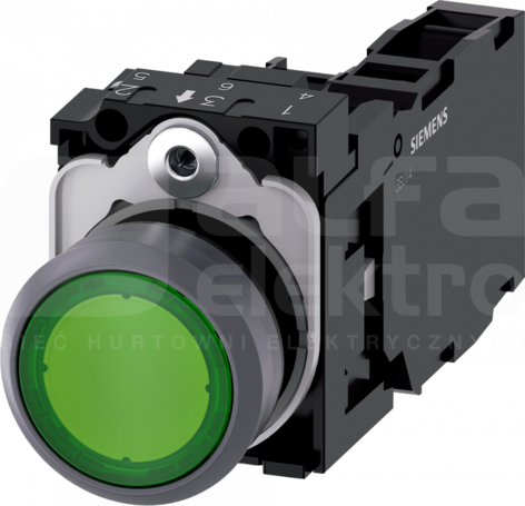 SIRIUS ACT 22mm 1NO+1NC z samop.zielony Przycisk płaski podśw+bl.LED tworz/metal