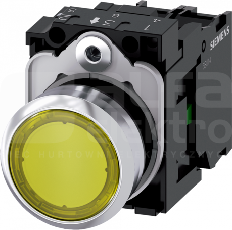 SIRIUS ACT 22mm 1NO z samop.żółty Przycisk płaski podśw+bl.LED metal