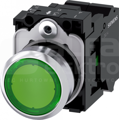 SIRIUS ACT 22mm 1NO z samop.zielony Przycisk płaski podśw+bl.LED metal