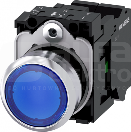 SIRIUS ACT 22mm 1NO z samop.niebieski Przycisk płaski podśw+bl.LED metal