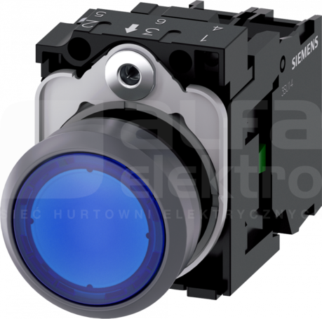 SIRIUS ACT 22mm 1NO z samop.niebieski Przycisk płaski podśw+bl.LED tworz/metal