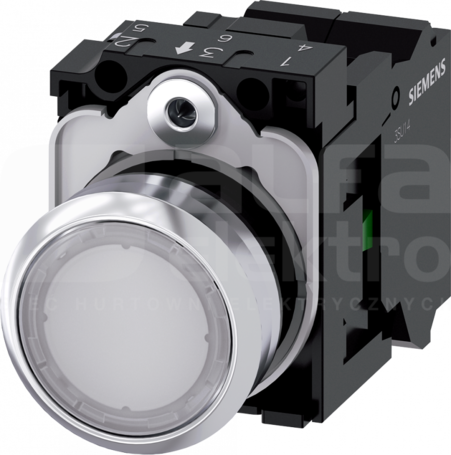 SIRIUS ACT 22mm 1NO z samop.biały Przycisk płaski podśw+bl.LED metal