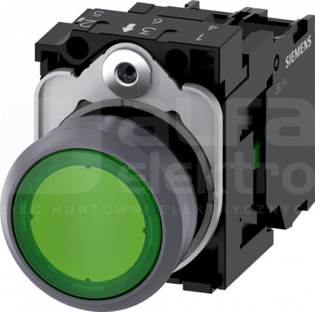 SIRIUS ACT 22mm 1NO z samop.zielony Przycisk płaski podśw+bl.LED tworz/metal