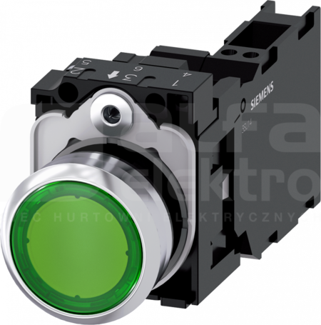 SIRIUS ACT 22mm 1NO+1NC z samop.zielony Przycisk płaski podśw+bl.LED metal