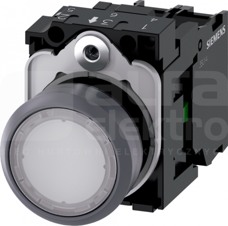 SIRIUS ACT 22mm 1NO z samop.biały Przycisk płaski podśw+bl.LED tworz/metal