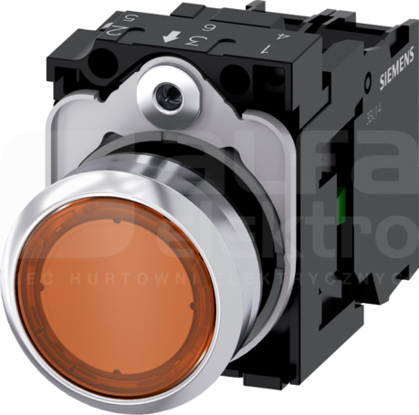 SIRIUS ACT 22mm 1NO z samop.bursztynowy Przycisk płaski podśw+bl.LED metal
