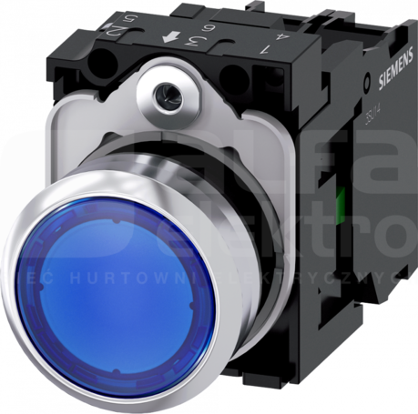 SIRIUS ACT 22mm 1NO z samop.niebieski Przycisk płaski podśw+bl.LED metal