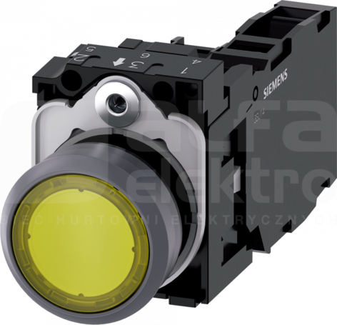 SIRIUS ACT 22mm 1NO+1NC z samop.żółty Przycisk płaski podśw+bl.LED tworz/metal