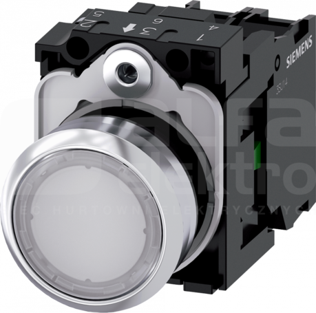 SIRIUS ACT 22mm 1NO z samop.biały Przycisk płaski podśw+bl.LED metal