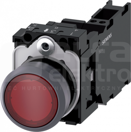 SIRIUS ACT 22mm 1NO+1NC z samop.czerwony Przycisk płaski podśw+bl.LED tworz/metal