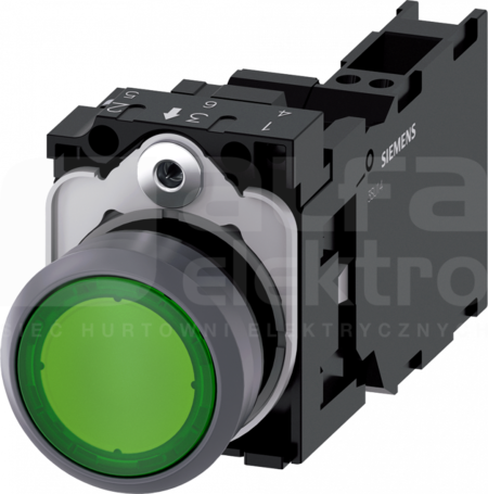 SIRIUS ACT 22mm 1NO+1NC z samop.zielony Przycisk płaski podśw+bl.LED tworz/metal