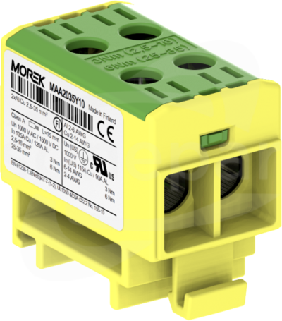 OTL35-2 2xAl/Cu 2,5-35mm2 1000V żółto-zielony Zacisk uniwersalny 2 tory zwarte