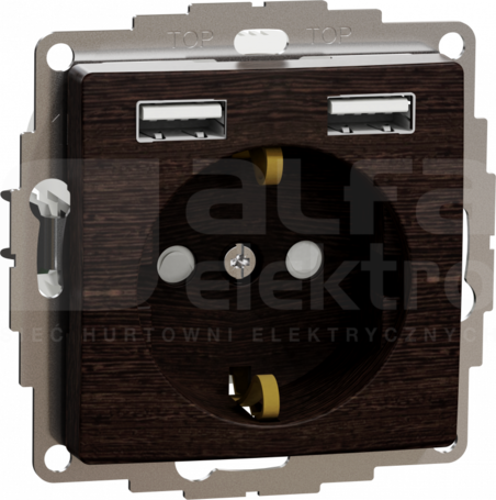 SEDNA ELEMENTS SCHUKO z USB A+A 2,4A wenge Gniazdo sieciowe