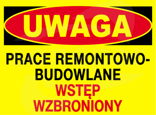 BTO-45 250x350 "UWAGA! PRACE REM-BUD.WSTĘP WZBR." Tablica budowlana ostrzegawcza