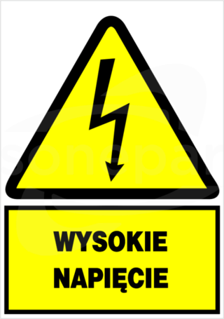 148x210 "WYSOKIE NAPIĘCIE" Znak elektryczny ostrzegawczy