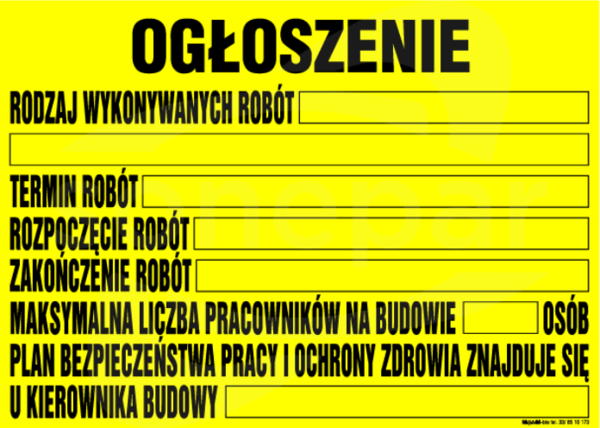 OGŁOSZENIE 700x500 Tablica budowlana informacyjna