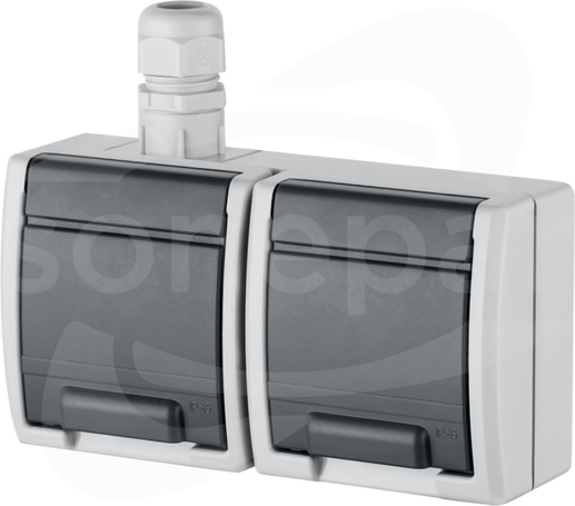 AQUANT GNT-2x2P+Z szary IP65 Gniazdo sieciowe natynkowe z klapką