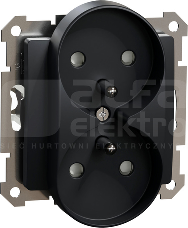 SEDNA DESIGN 2x2P+Z czarny antracyt Gniazdo sieciowe z przesłonami do syst.ramkowego