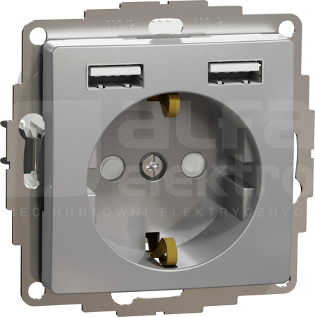 SEDNA DESIGN SCHUKO z USB A+A 2,4A srebrne alumin. Gniazdo sieciowe