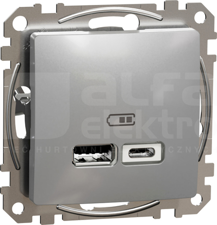 SEDNA DESIGN USB A+C 2,4A srebrne aluminium Gniazdo ładowania