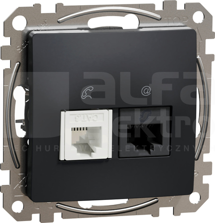 SEDNA DESIGN RJ45 kat.6 UTP+RJ11 czarny antracyt Gniazdo komputerowo-telefoniczne