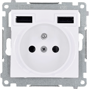 SIMON54 2P+Z 16A ład 2,1A  biały Gniazdo z ładowarką USB