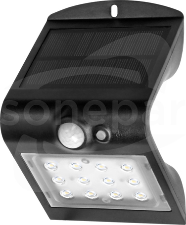 SILOE LED 1,5W/4000K 190lm 1200mAh czarny Naświetlacz solarny LED z czujnikiem ruchu