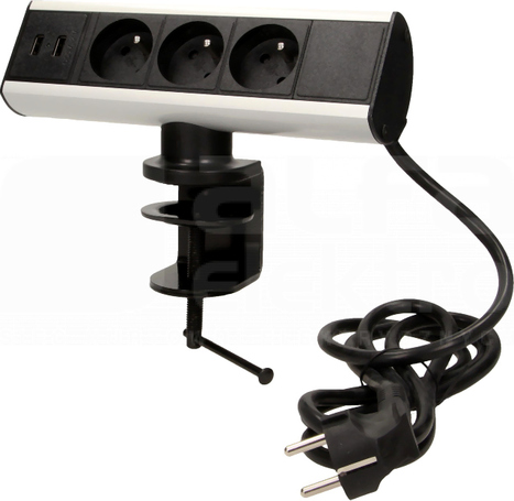 FS-7 3x2P+Z 2xUSB 1,8m Gniazdo meblowe z uchwytem montażowym