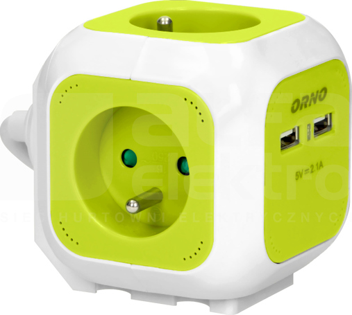 OR-AE-13144/L 4x2P+Z 2xUSB 1,4m limonka Przedłużacz kostka