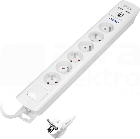 OR-AE-13163/3M 6x2P+Z 2xUSB 3mb 3x1,0 BIAŁY Listwa przeciwprzepięciowa