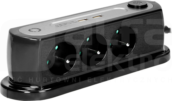 OR-AE-13190/B 3x2P+Z 3x1,5m 2xUSB Listwa zasilająca nabiurkowa