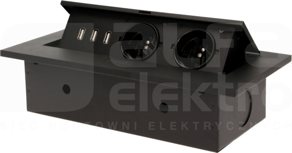 OR-AE-1324/B 3xUSB 2x2P+Z czarny Gniazdo wpuszczane w blat