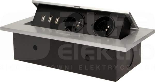 OR-AE-1324/G 3xUSB 2x2P+Z srebrny Gniazdo wpuszczane w blat