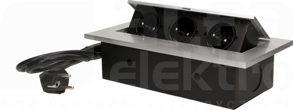 OR-AE-1338/G 3x2P+Z 1,5m srebrny Gniazda wpuszczane w blat gruby rant
